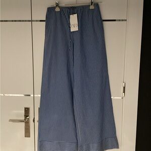 ZARA Blue and White Vertical Stripe Drawstring Pants